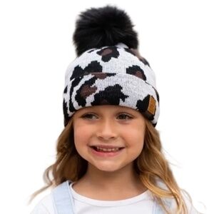 Panache Kids white leopard knit Beanie Hat